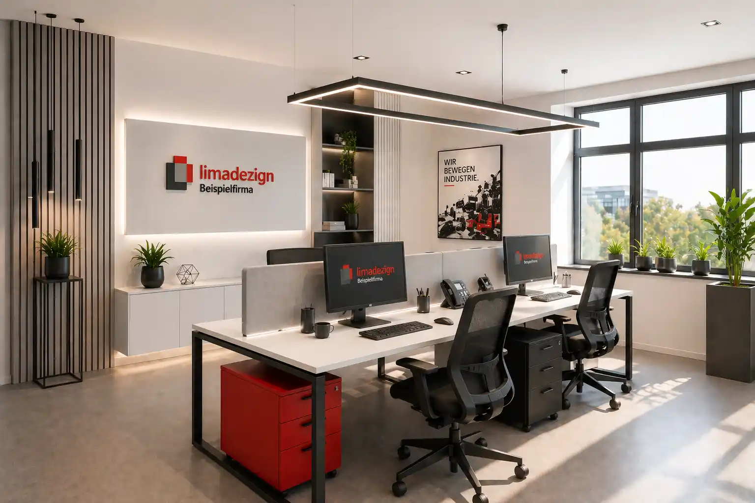 Innenarchitektur-Projekt Bürogebäude in Siegen und Umgebung mit optimierten Arbeitsabläufen, klaren Farbkonzepten und robusten Materialien. Detailperspektive des Bürogebäudes in Südwestfalen mit Kontrasten aus Bestand und Neu, präziser Materialwahl und ruhiger Raumführung.